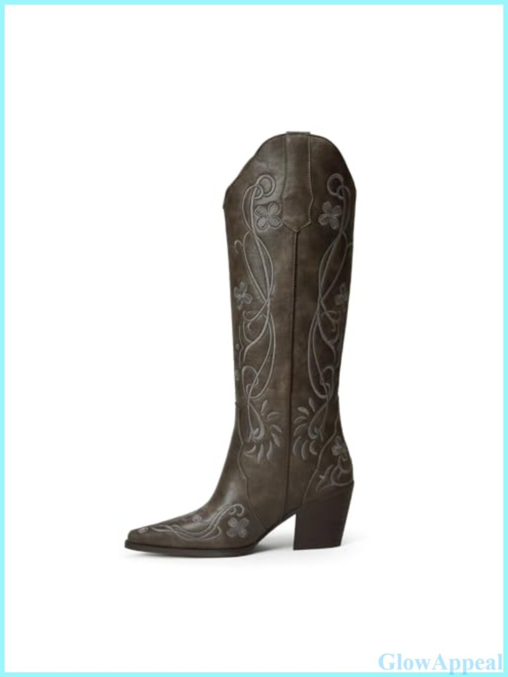 Knee High Cowgirl Boots Faux Leather 3 Inch Block Heel Western Floral